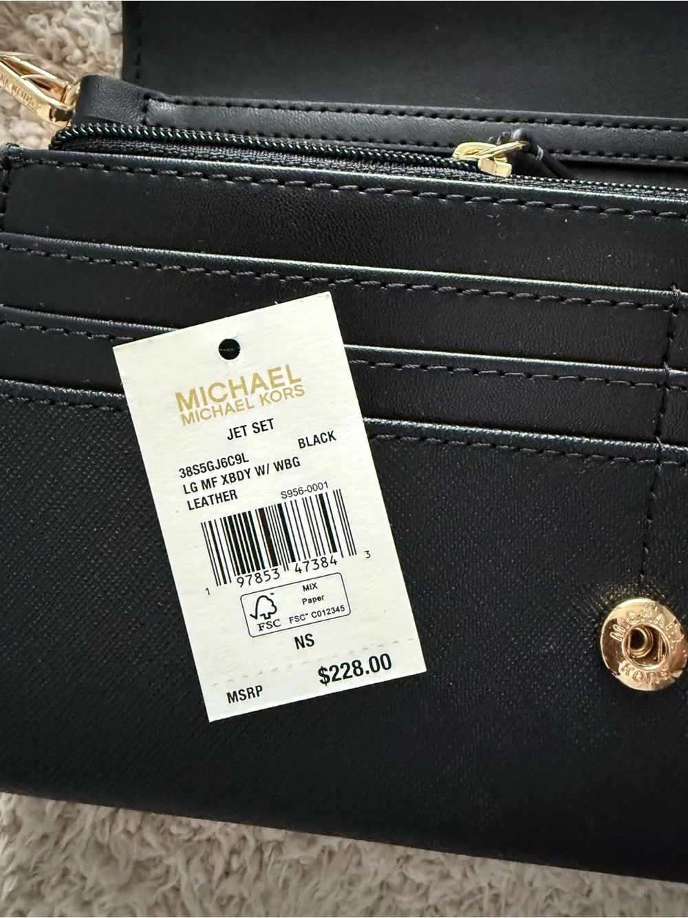 Michael Kors Black Crossbody with Woven Black-and-White Strap